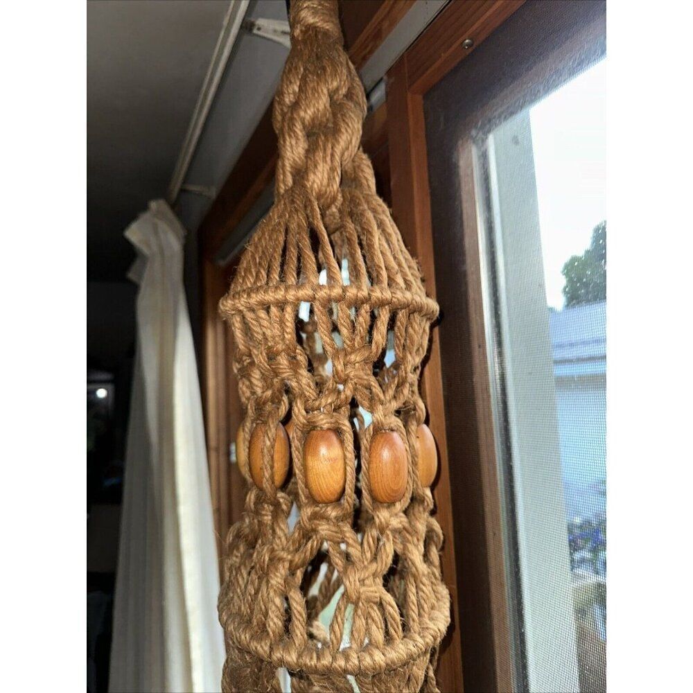 Vintage Handmade Macrame Planter Holder Boho Hippie 70s Hanging 86” Long